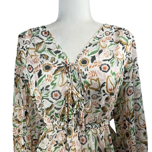 Ted Baker Floral Pattern Blouse w Tie Detail in Front Cream Size Small Brienna - Picture 2 of 13